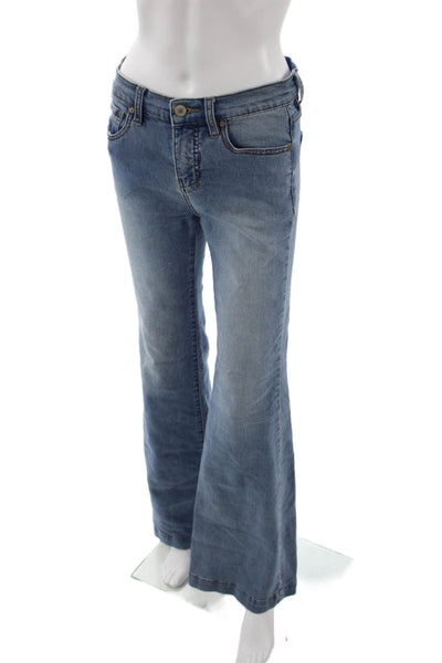 Free People Womens Bootcut Flared Jeans Blue High Rise Button Size 28