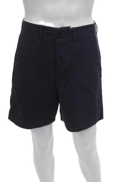 Wallace & Barnes Mens Chino Shorts Dark Blue 100% Cotton Button Size 31