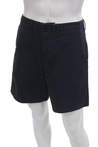 Wallace & Barnes Mens Chino Shorts Dark Blue 100% Cotton Button Size 31