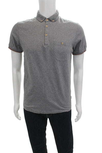 Ted Baker London Mens Collared Short Sleeve Button-Up Polo Shirt Gray Size 3