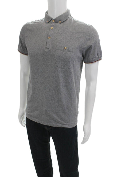 Ted Baker London Mens Collared Short Sleeve Button-Up Polo Shirt Gray Size 3
