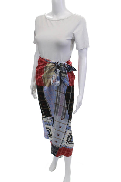 Ganni Womens Wrap Maxi Skirt Black Plaid Silk Size 36