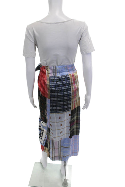 Ganni Womens Wrap Maxi Skirt Black Plaid Silk Size 36
