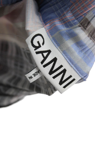 Ganni Womens Wrap Maxi Skirt Black Plaid Silk Size 36