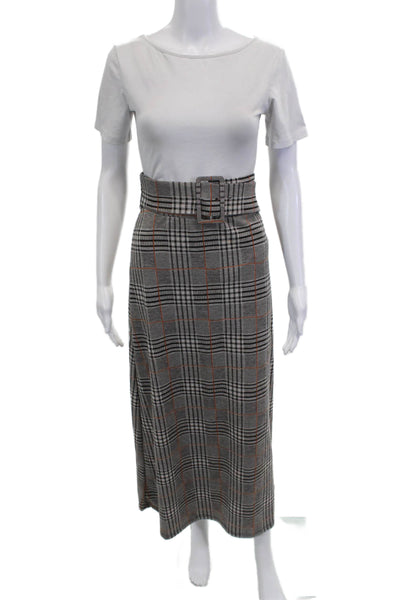 Zara Trafaluc Women Black Plaid Straight Pencil Midi Skirt Size M
