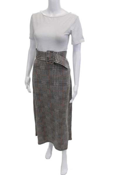 Zara Trafaluc Women Black Plaid Straight Pencil Midi Skirt Size M