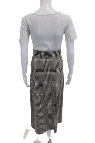 Zara Trafaluc Women Black Plaid Straight Pencil Midi Skirt Size M
