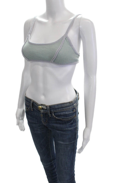 Guizio Womens Green Spaghetti Strap Round Neck Crop Top Size S