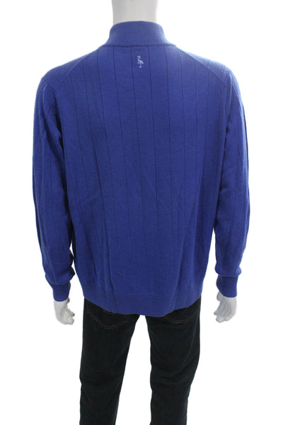 Tailorbyrd Mens Full Zip Striped Mock Neck 100% Wool Sweater Blue Size L