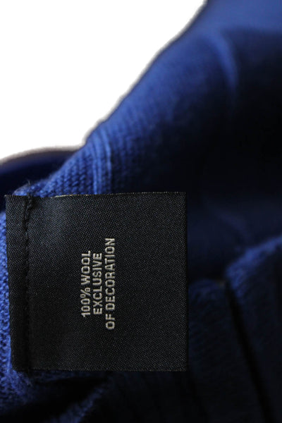 Tailorbyrd Mens Full Zip Striped Mock Neck 100% Wool Sweater Blue Size L