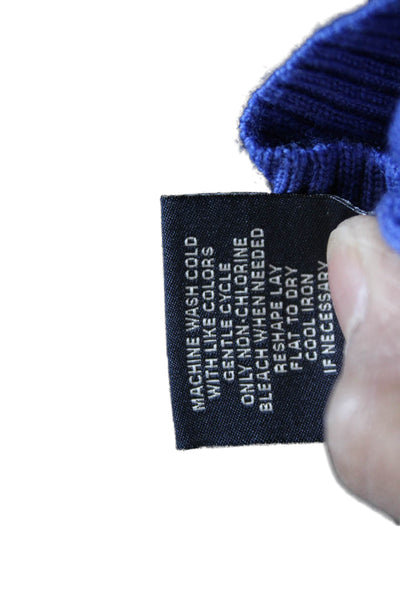 Tailorbyrd Mens Full Zip Striped Mock Neck 100% Wool Sweater Blue Size L