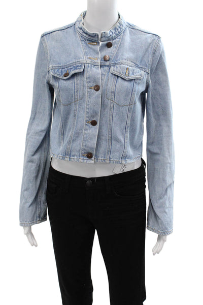 BCBGeneration Womens Light Blue Cotton Mock Neck Button Jacket Size XS
