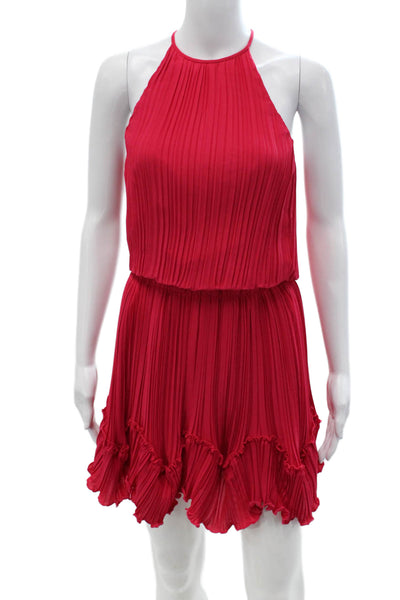 Halston Heritage Womens Red Blouson Knee Length Dress Sleeveless Size 0