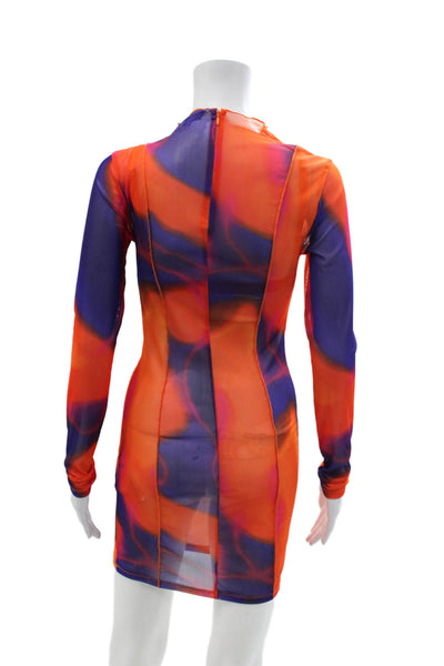 Hours Women Bodycon Mini Dress Orange Mock Neck Long Sleeve Size XS