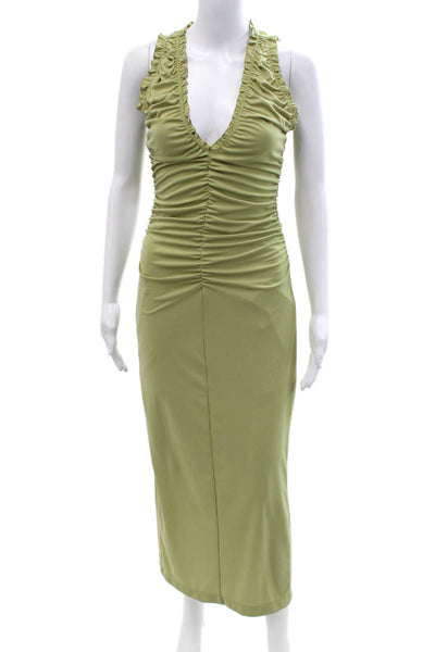 Zara Women Green Bodycon Full-Length Sleeveless V-Neck Dress Size S