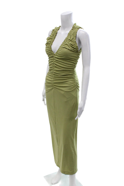 Zara Women Green Bodycon Full-Length Sleeveless V-Neck Dress Size S