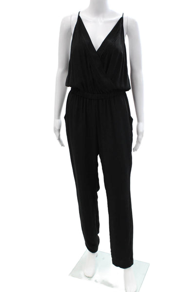 Aqua Womens V-Neck Sleeveless Black Jumpsuit 100% Polyester Size S