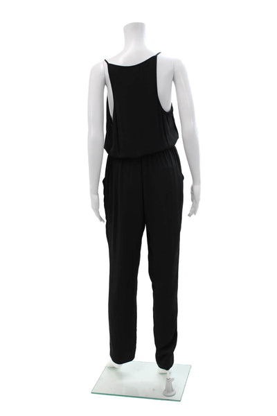 Aqua Womens V-Neck Sleeveless Black Jumpsuit 100% Polyester Size S