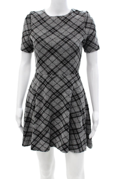 Aqua Womens Fit & Flare Mini Black Plaid Dress Short Sleeve Size S
