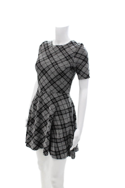 Aqua Womens Fit & Flare Mini Black Plaid Dress Short Sleeve Size S