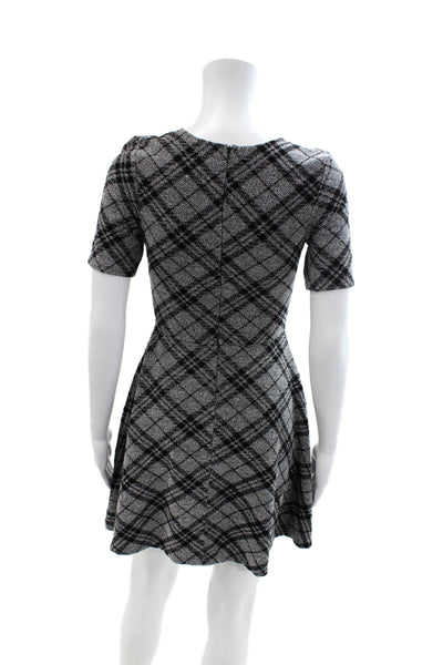 Aqua Womens Fit & Flare Mini Black Plaid Dress Short Sleeve Size S