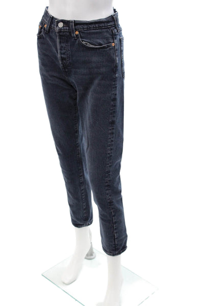 Levis Womens Ankle Cropped Dark Blue Jeans Mid Rise Size 25