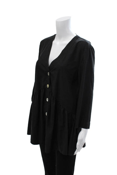Zara Women V-Neck Tunic Black 3/4 Sleeve Lyocell Polyester Size S