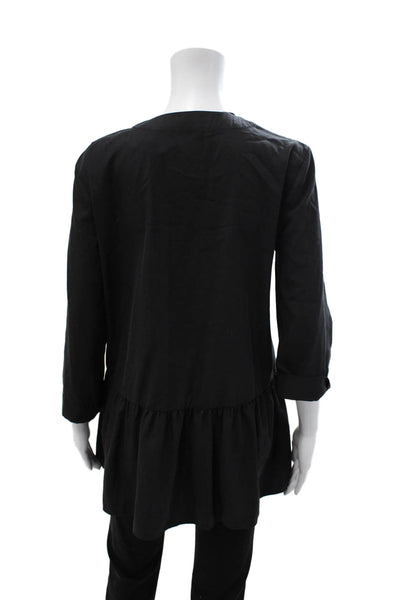 Zara Women V-Neck Tunic Black 3/4 Sleeve Lyocell Polyester Size S