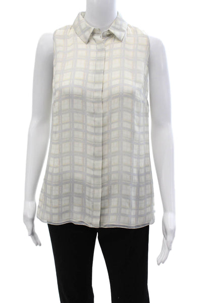 Jason Wu Women Silk Sleeveless Collared Checked Button Up Blouse Size 6