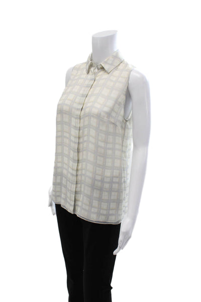 Jason Wu Women Silk Sleeveless Collared Checked Button Up Blouse Size 6