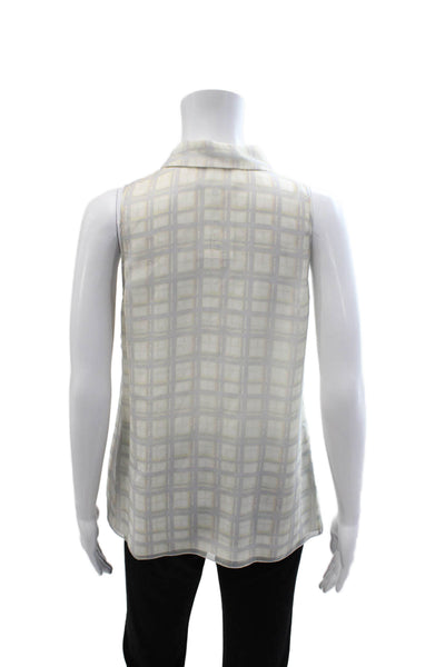 Jason Wu Women Silk Sleeveless Collared Checked Button Up Blouse Size 6