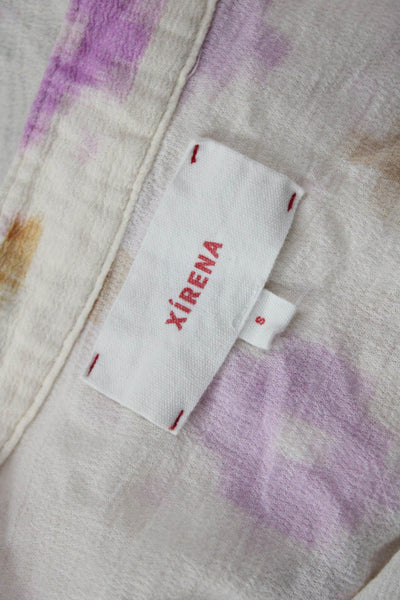 Xirena Womens Blouse White Floral Cotton Crew Long Sleeve Button-Up Size S