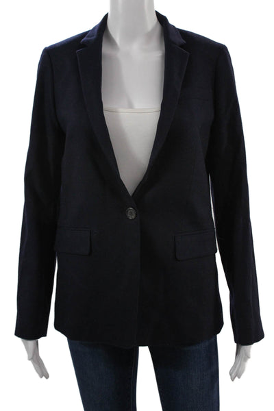 J Crew Womens Dark Blue V Neck Button Long Sleeve Blazer Size 4