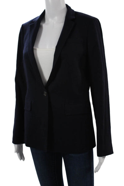 J Crew Womens Dark Blue V Neck Button Long Sleeve Blazer Size 4