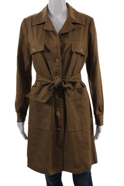 Shannon Mclean Womens Trench Coat Brown Button Collared Polyester Fall Size S