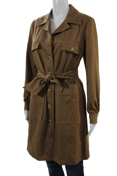 Shannon Mclean Womens Trench Coat Brown Button Collared Polyester Fall Size S