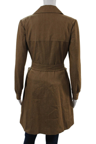 Shannon Mclean Womens Trench Coat Brown Button Collared Polyester Fall Size S