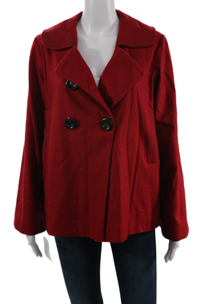 Shannon Mclean Women Red Wool Blend Pea Coat Collared Button Long Sleeve Size S