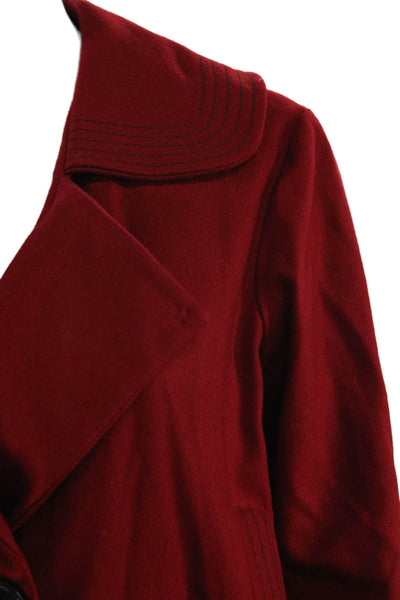 Shannon Mclean Women Red Wool Blend Pea Coat Collared Button Long Sleeve Size S