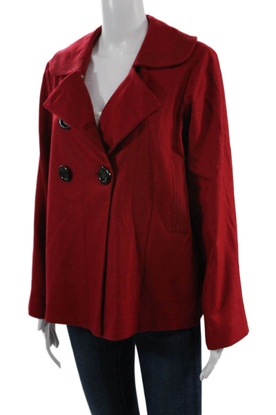 Shannon Mclean Women Red Wool Blend Pea Coat Collared Button Long Sleeve Size S