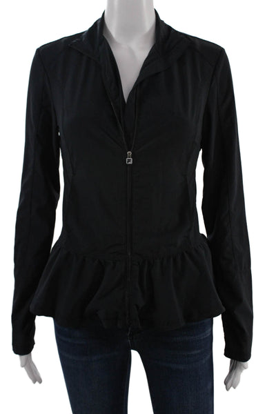 Fila Womens Designer Windbreaker Black Zip Mock Neck Long Sleeve Size XS