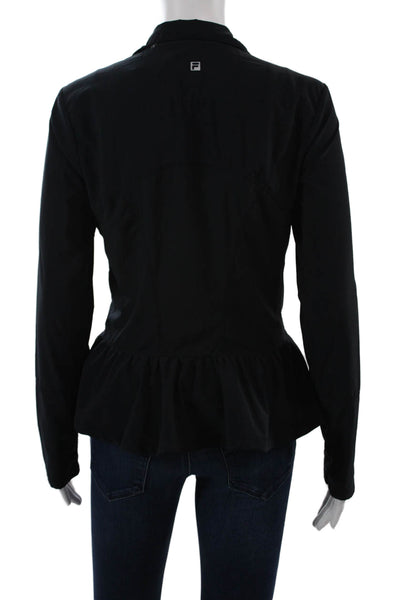 Fila Womens Designer Windbreaker Black Zip Mock Neck Long Sleeve Size XS