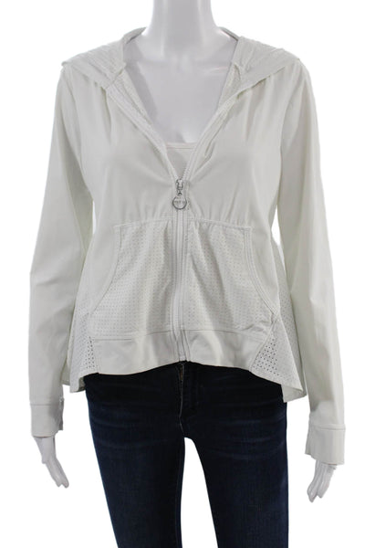 Trina Turk Womens Full-zip Hoodie Polka Dot White Size S