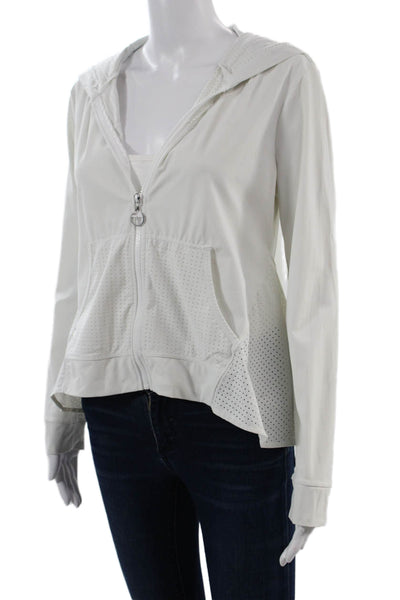 Trina Turk Womens Full-zip Hoodie Polka Dot White Size S