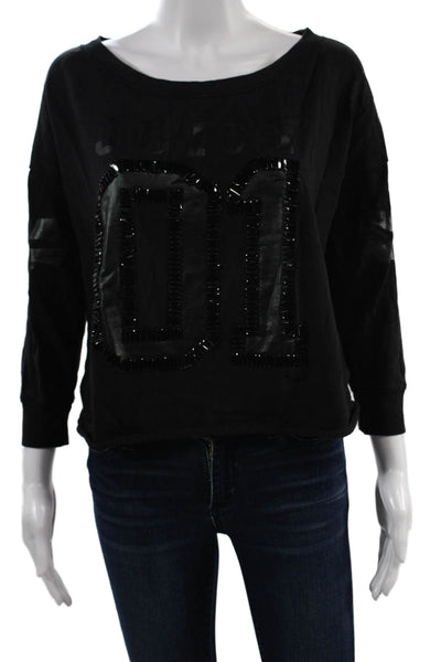 Juicy Couture Women Pullover Sweatshirt Black Round Neck 3/4 Sleeve Size S