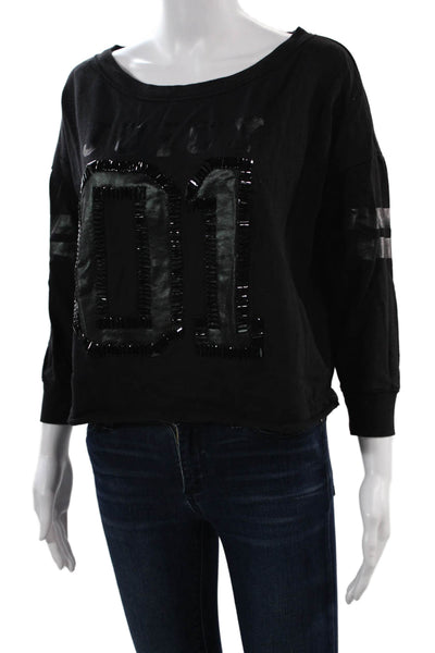 Juicy Couture Women Pullover Sweatshirt Black Round Neck 3/4 Sleeve Size S
