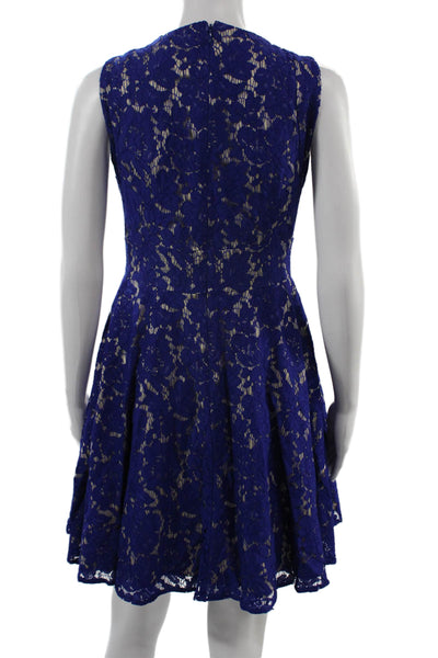 Eliza J Women Blue A-Line Fit & Flare Floral V-Neck Sleeveless Dress Size 8