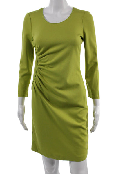 Armani Collezioni Women Sheath Dress Green 3/4 Sleeve Round Neck Zip Size 2