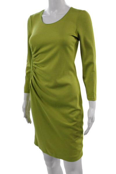 Armani Collezioni Women Sheath Dress Green 3/4 Sleeve Round Neck Zip Size 2