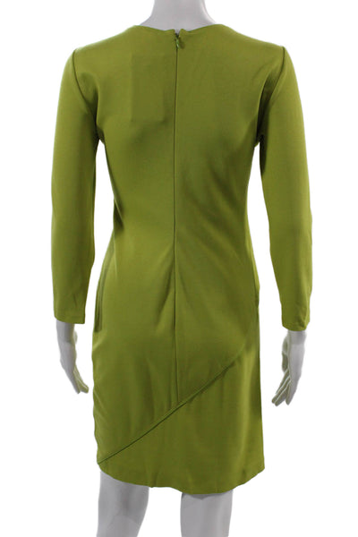Armani Collezioni Women Sheath Dress Green 3/4 Sleeve Round Neck Zip Size 2
